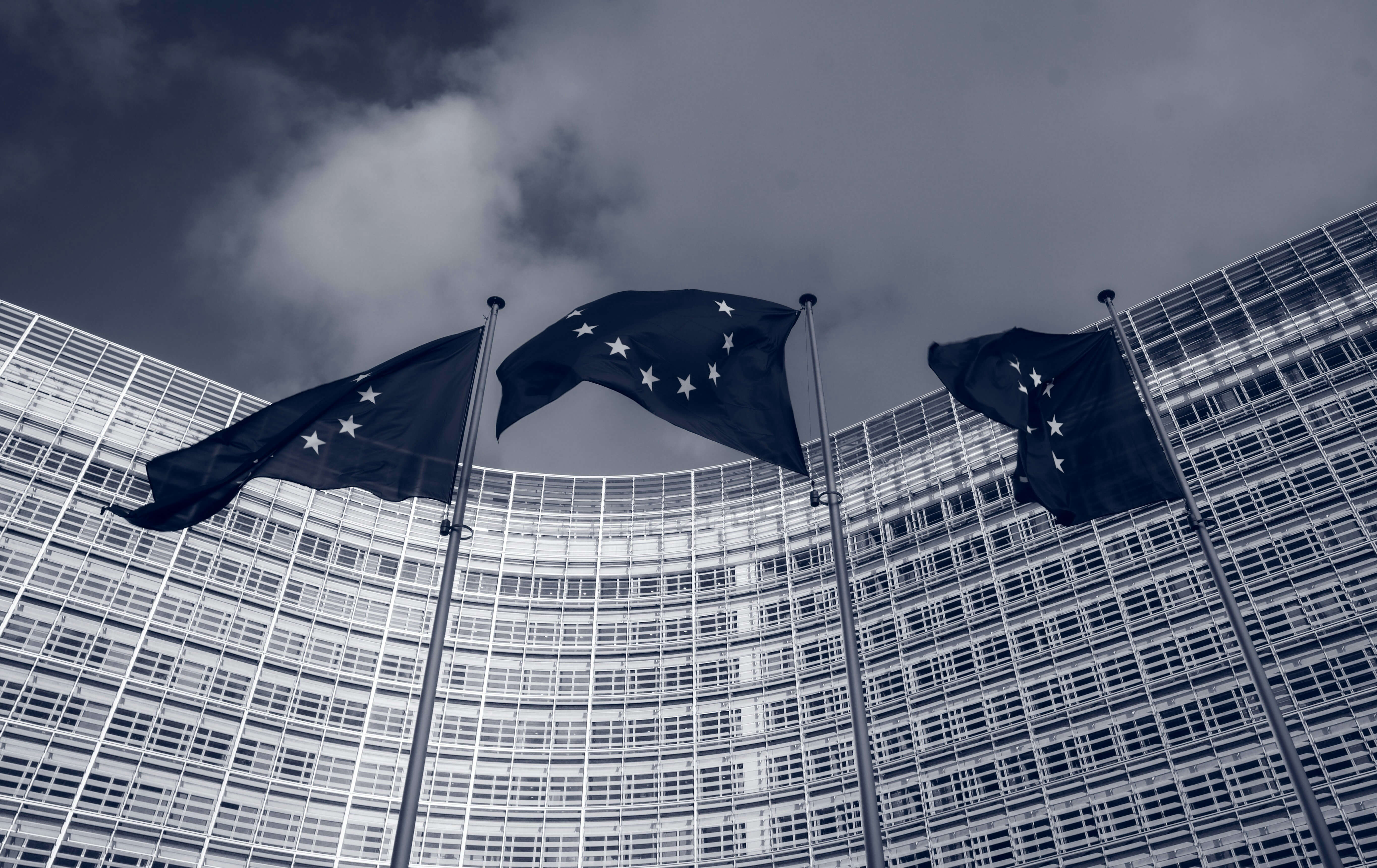 EU flags in front of the EU commission building