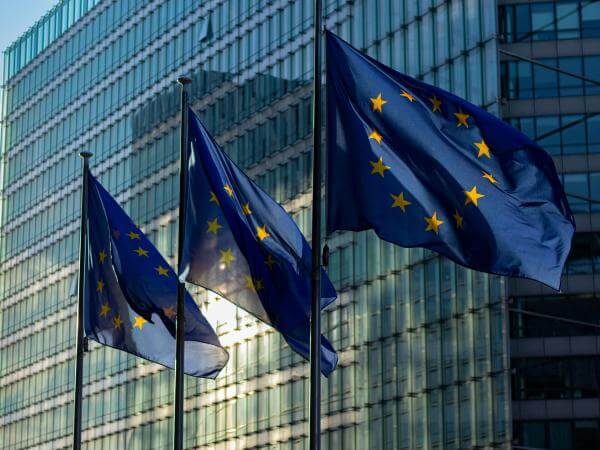 EU flags outside a EU building.