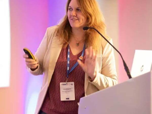 Julie Belgrado, EIBF Director, at the RISE Bookselling Conference in Riga.